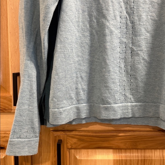 Title Nine Slack Tide Merino Wool Cotton Blend Blue Pointelle Crewneck Top Sz M - Picture 3 of 10